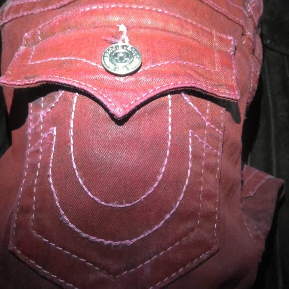 True Religion Women’s Size 28 Skinny Burgundy Super T Flap Pocket Jeans Y2K Vibe - Picture 4 of 5